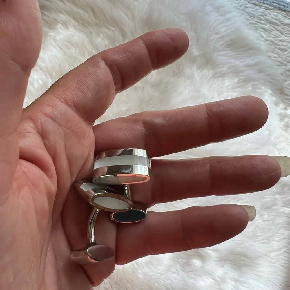 Thomas Pink Silver Mother of Pearl Cuff Links